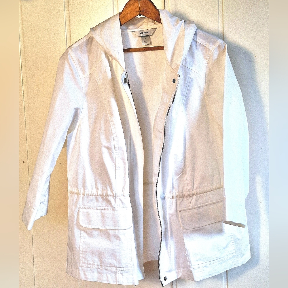 CJ Banks White Utility Jacket Lightweight Mid-Length Size XL